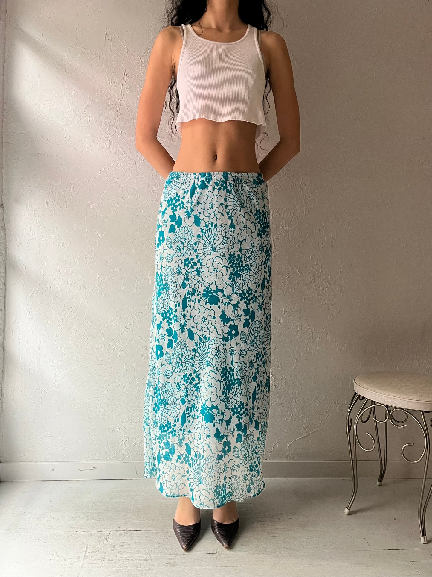 90s 'Top Choice Fashion' Floral Maxi Skirt / Large