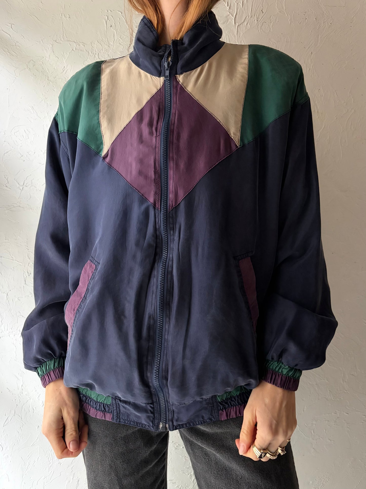 90s 'Partners' Silk Bomber Jacket / Medium