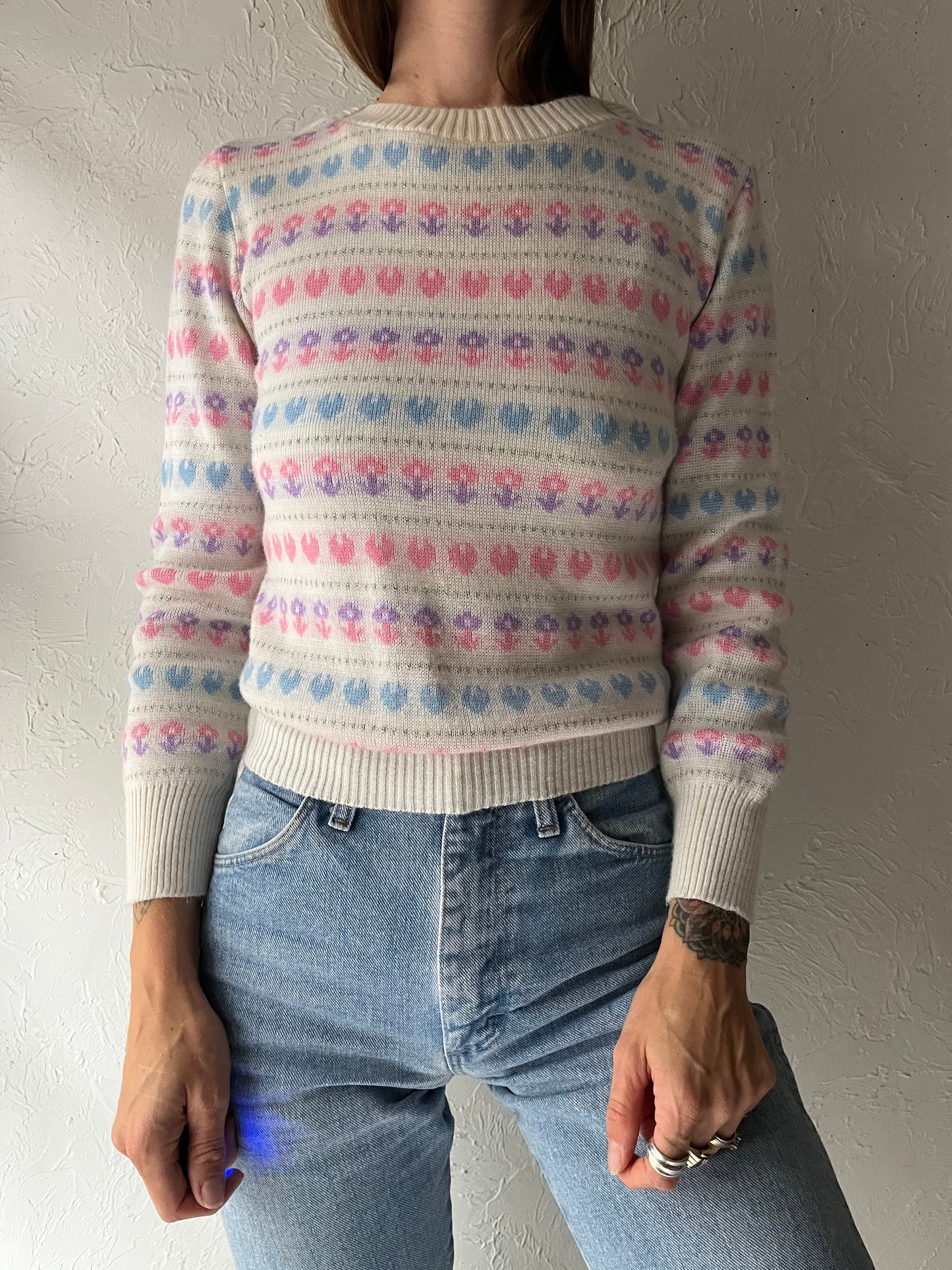 80s 'Knitwaves' Arcylic Heart Sweater / Small