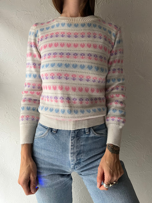 80s 'Knitwaves' Arcylic Heart Sweater / Small