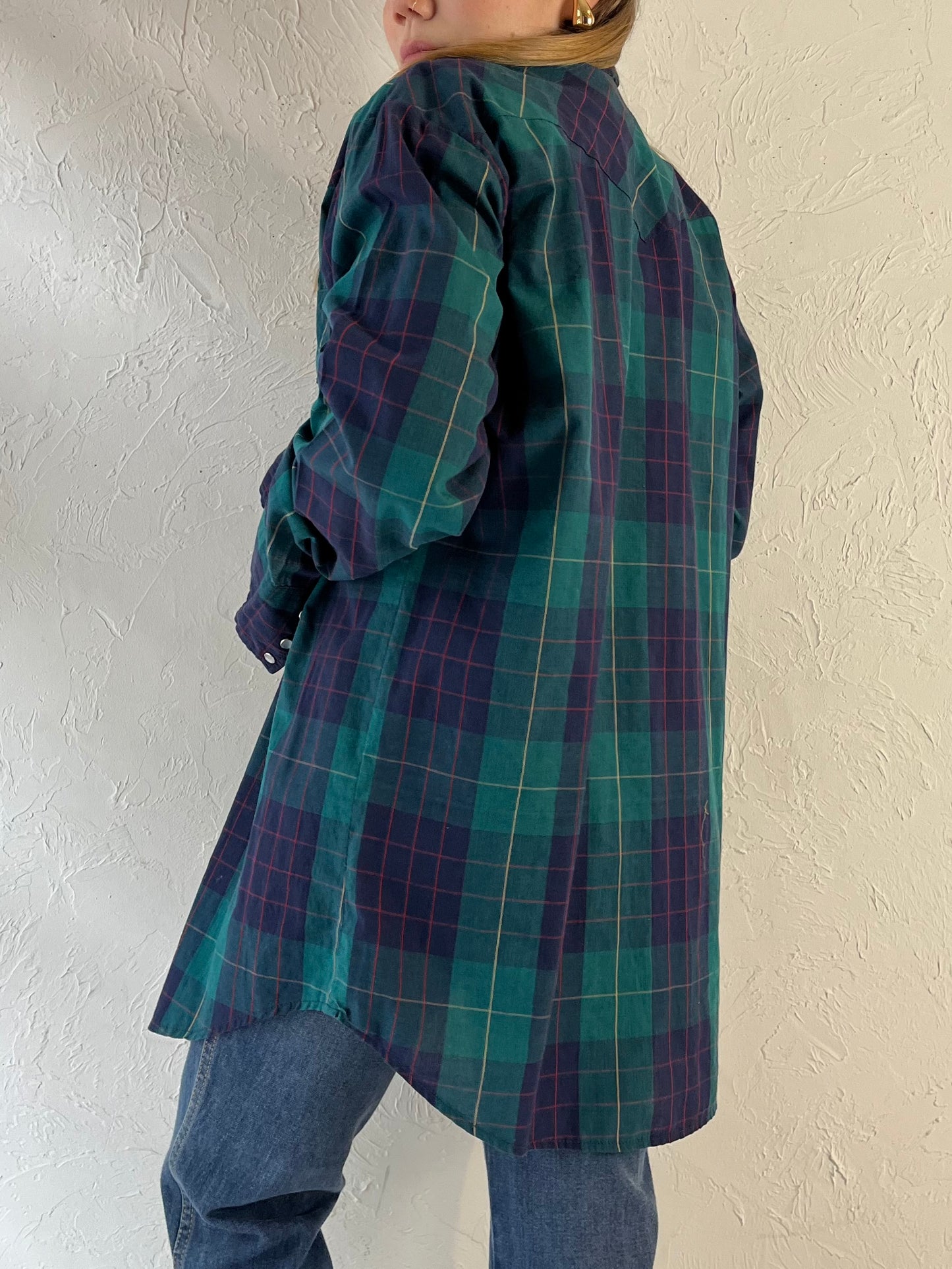 80s ‘MWG’ Plaid Western Pearl Snap Shirt / Medium