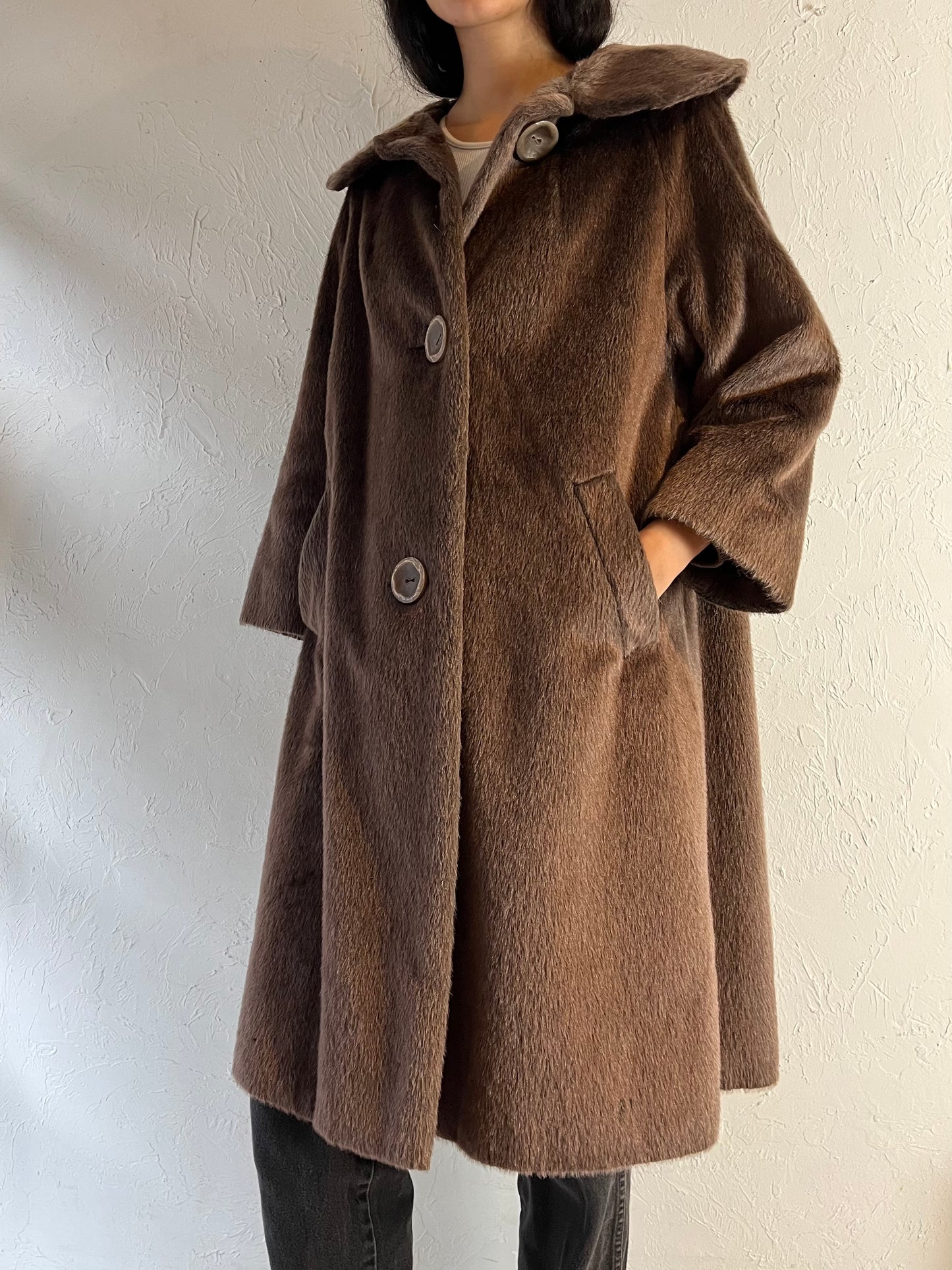 80s 'Brazotta' Brown Faux Fur Coat / Medium