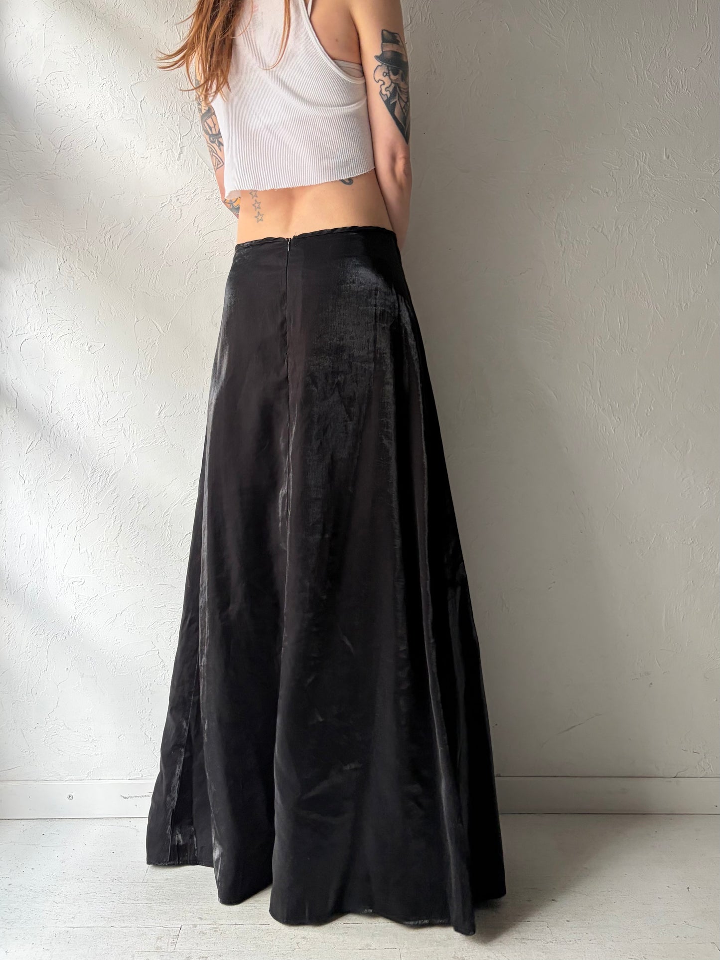 90s 'Jessica' Black Metallic Grunge-Core Minimalist Formal Maxi Skirt / Medium