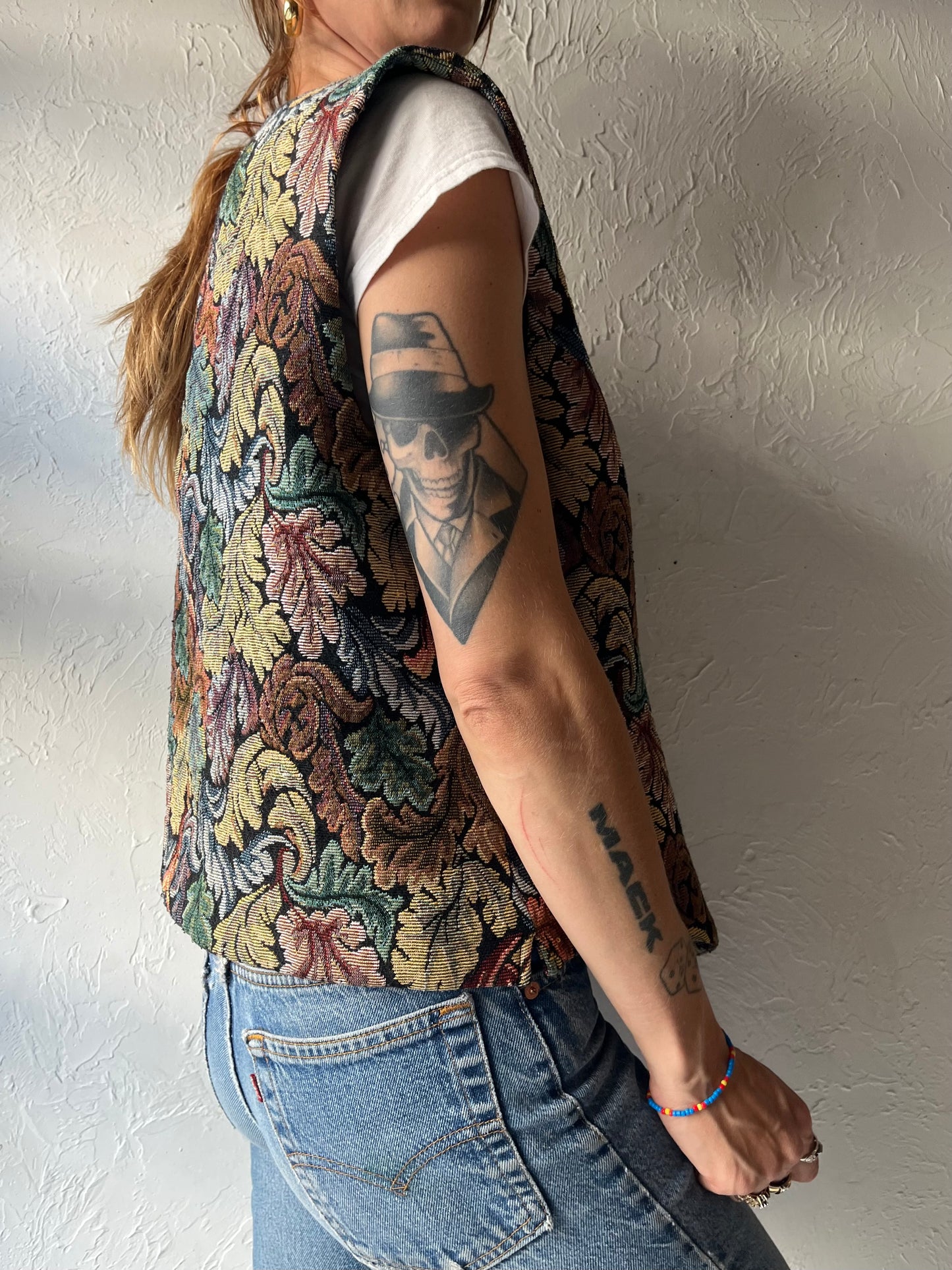 90s 'Tabi' Leaf Patterned Knit Retro Cottagecore Gramacore Vest / XL