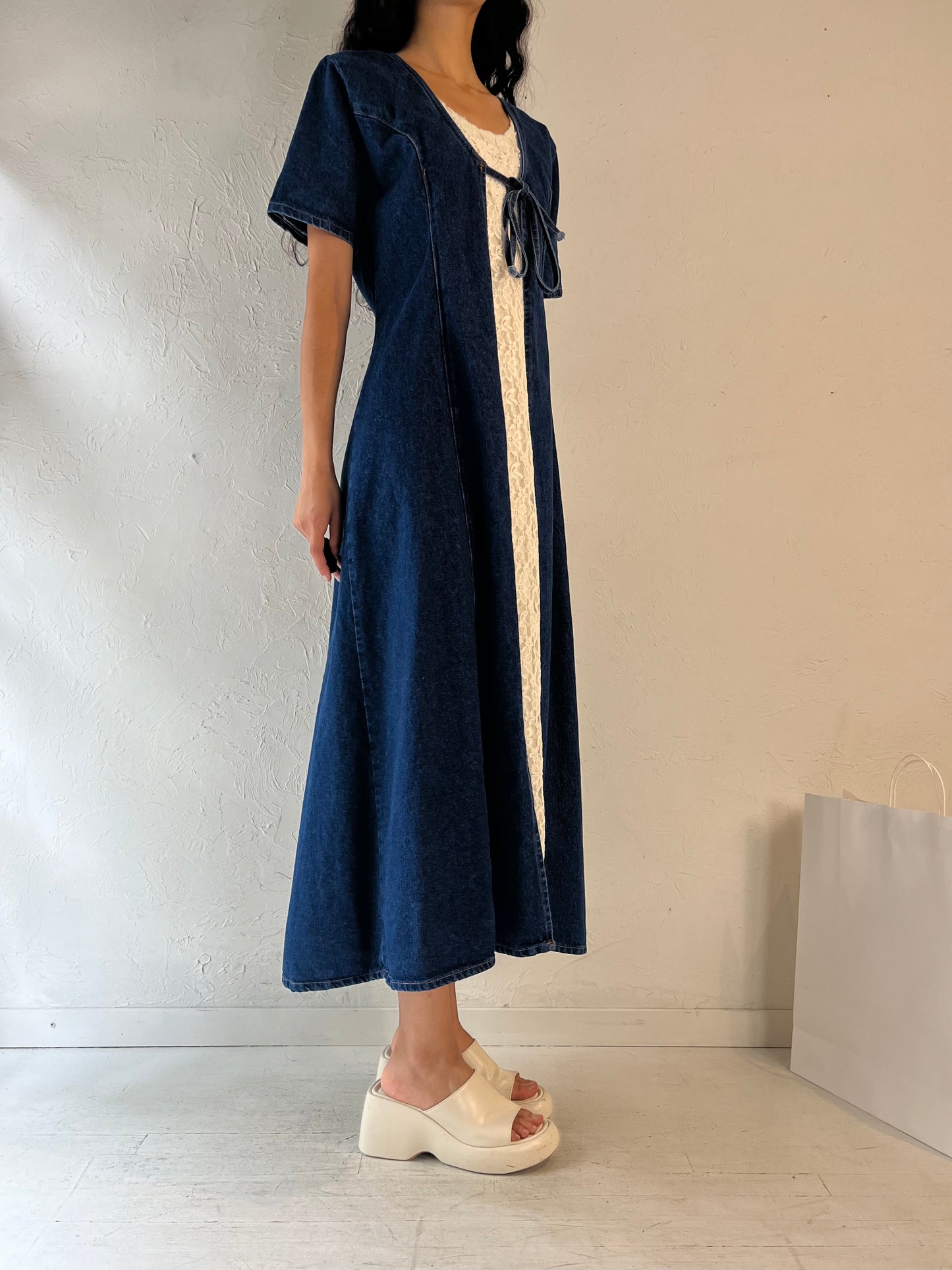 90s 'Marylin' Denim Maxi Dress / Small