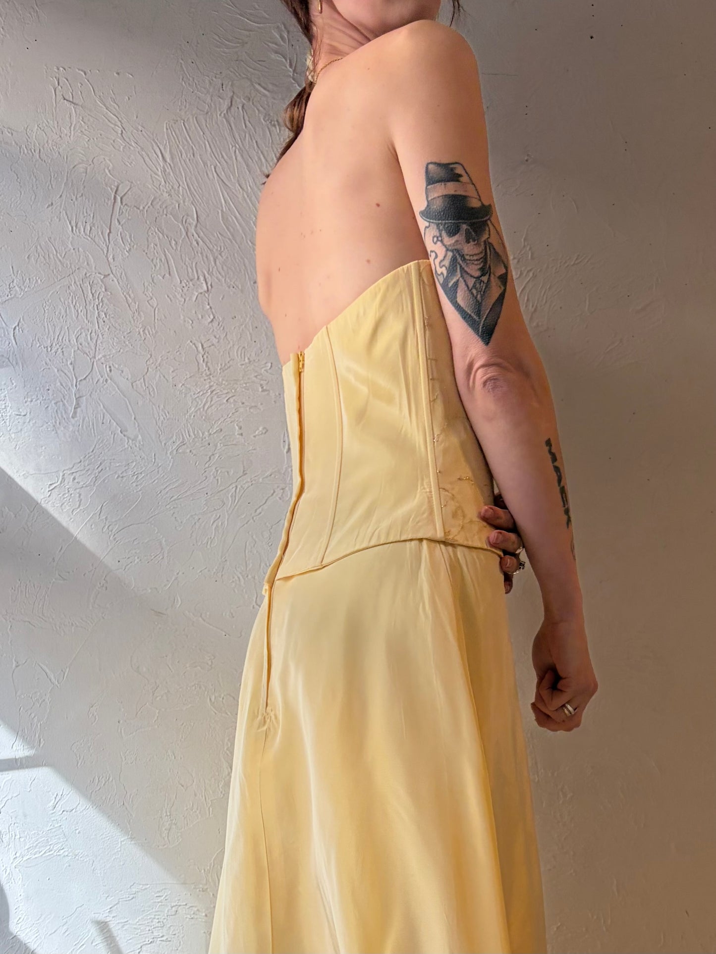 80s 'Gunne Sax' Yellow Strapless Formal Dress / Medium