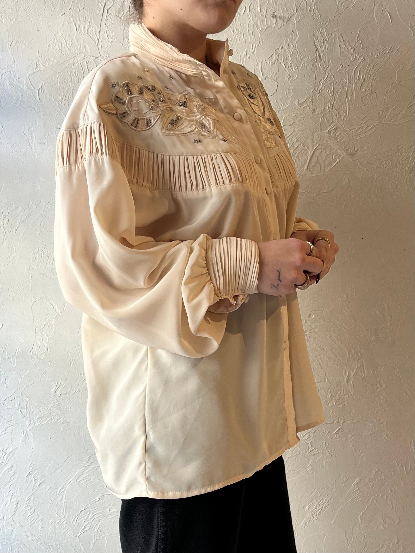 80s ‘Elite’ Cream Button Up Blouse / Large