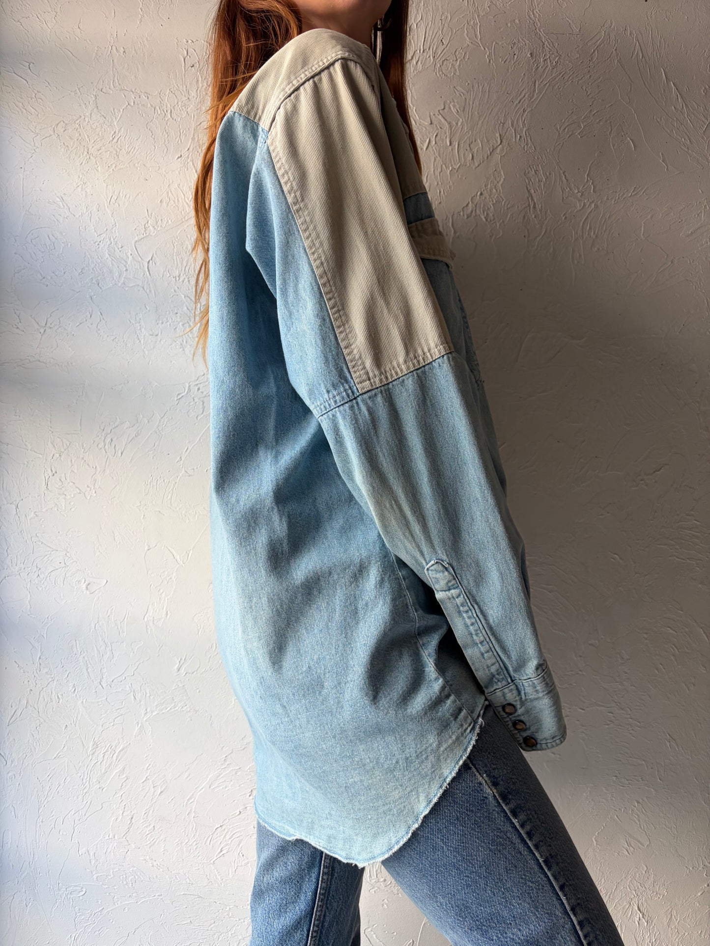 90s 'Wrangler' Denim Snap Up Western Shirt / Medium
