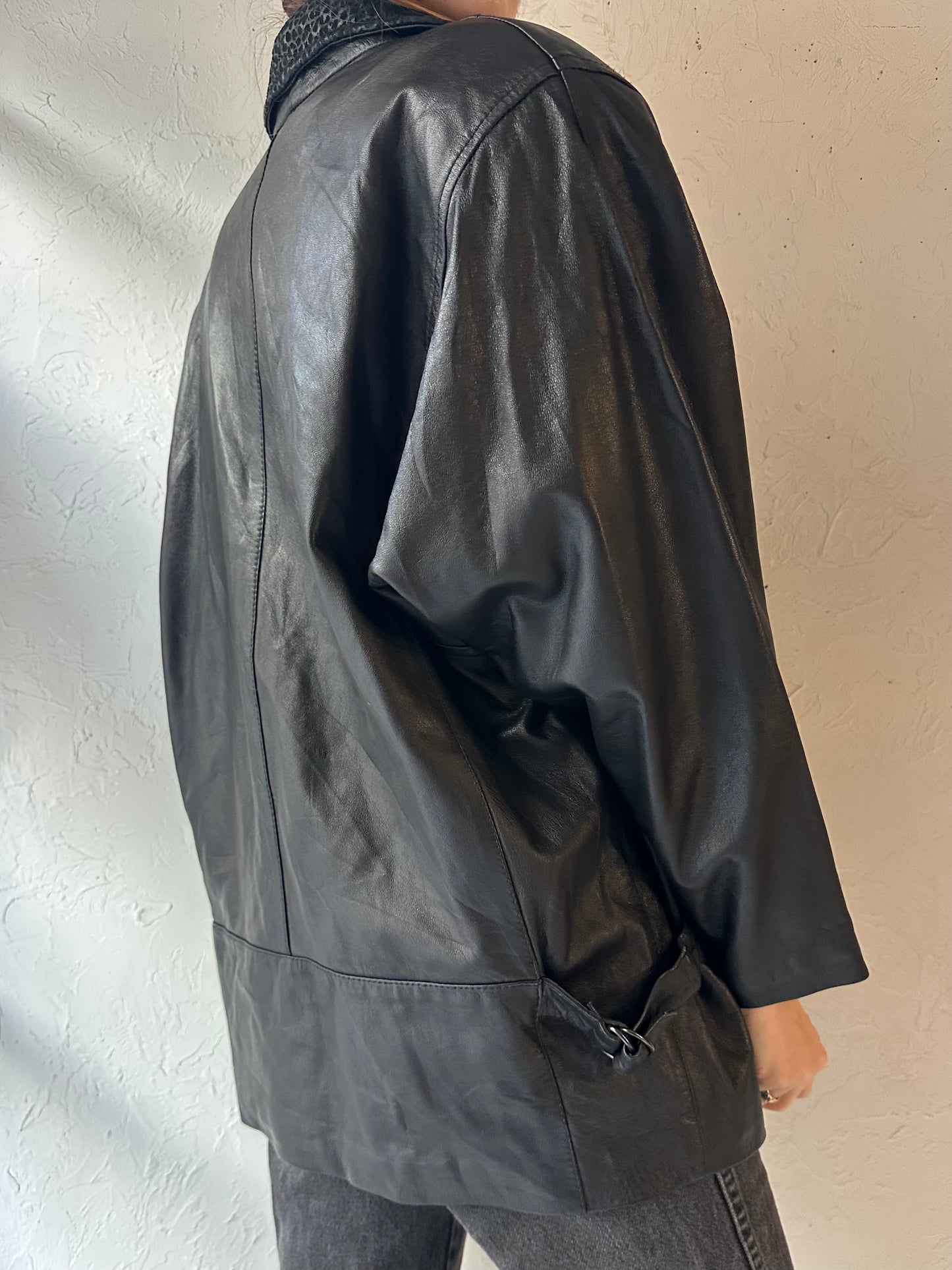 80s 'Southern Company' Black Leather Jacket / Medium