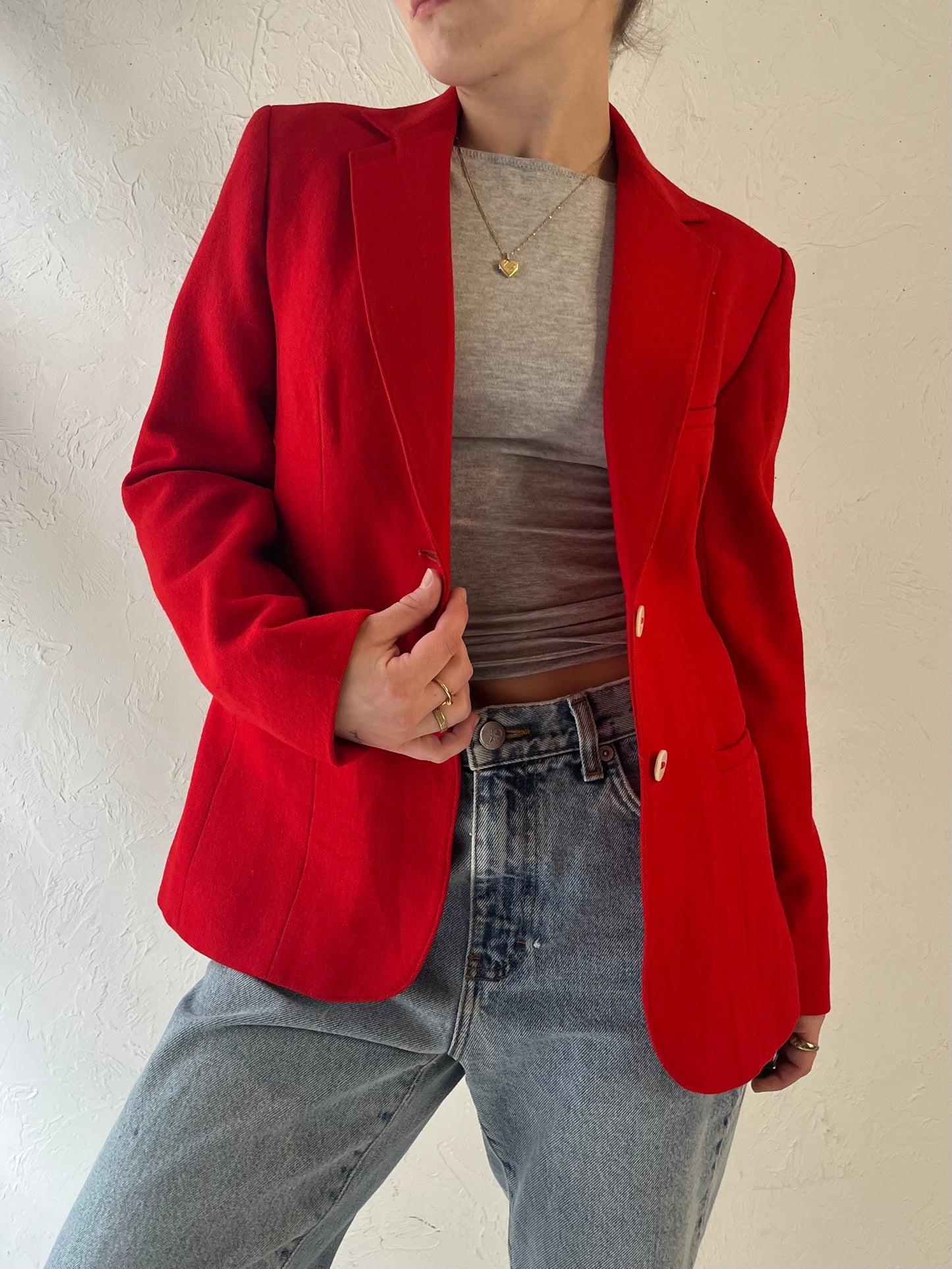 70s 'Evan Picone' Red Knit Blazer Jacket / Union Made / Small