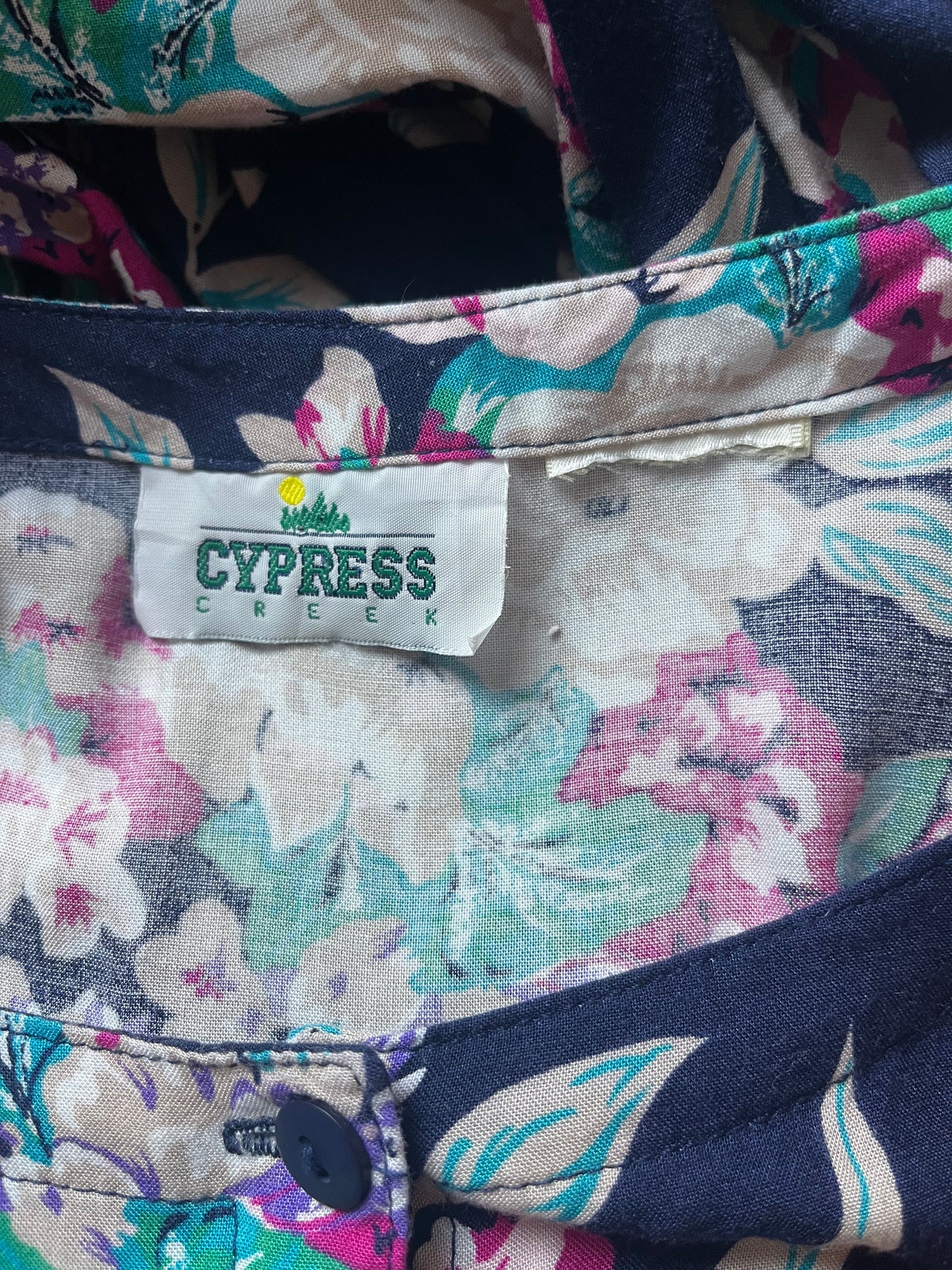 90s 'Cypress' Button Up Floral Print Dress / Medium