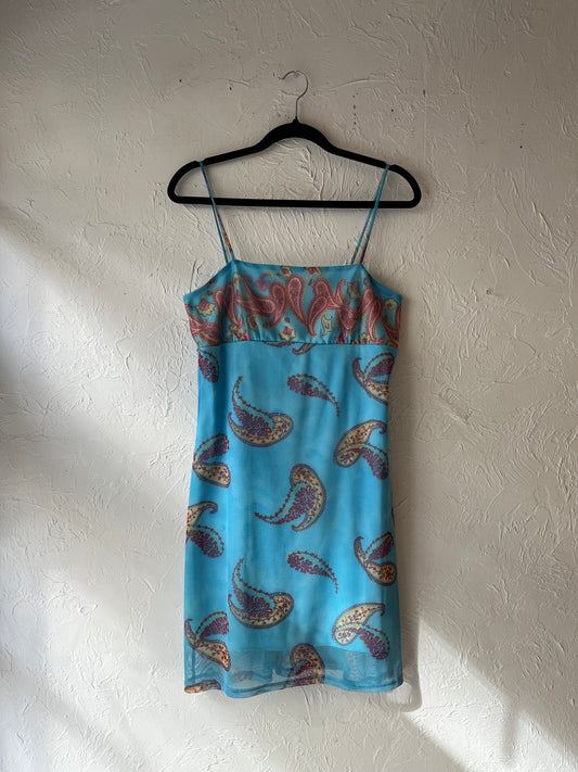 Y2k Blue Paisley Patterned Mini Dress / Medium