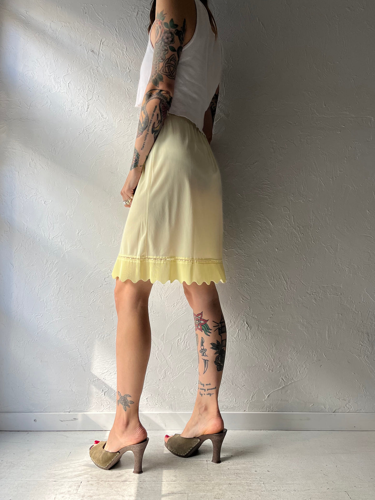 Vintage Yellow Sheer Slip Skirt / Smal