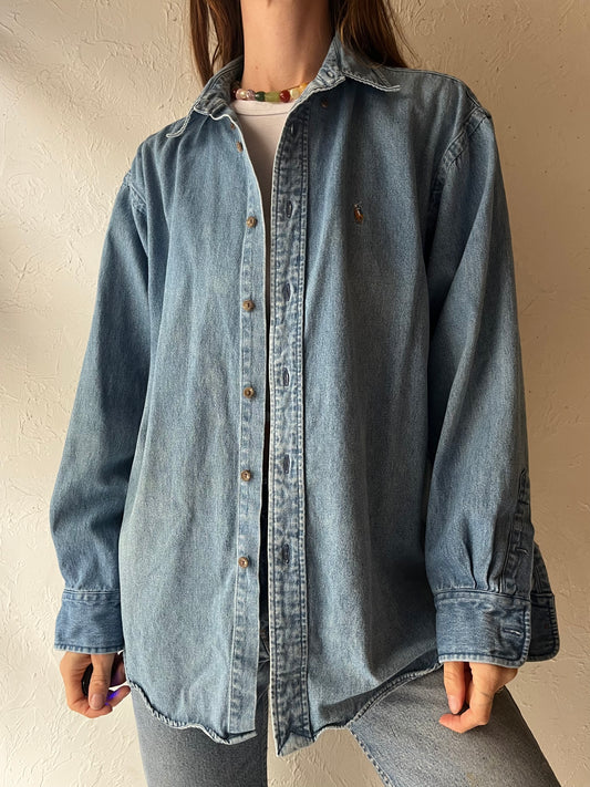 90s 'Ralph Lauren' Button Up Denim Shirt / Large