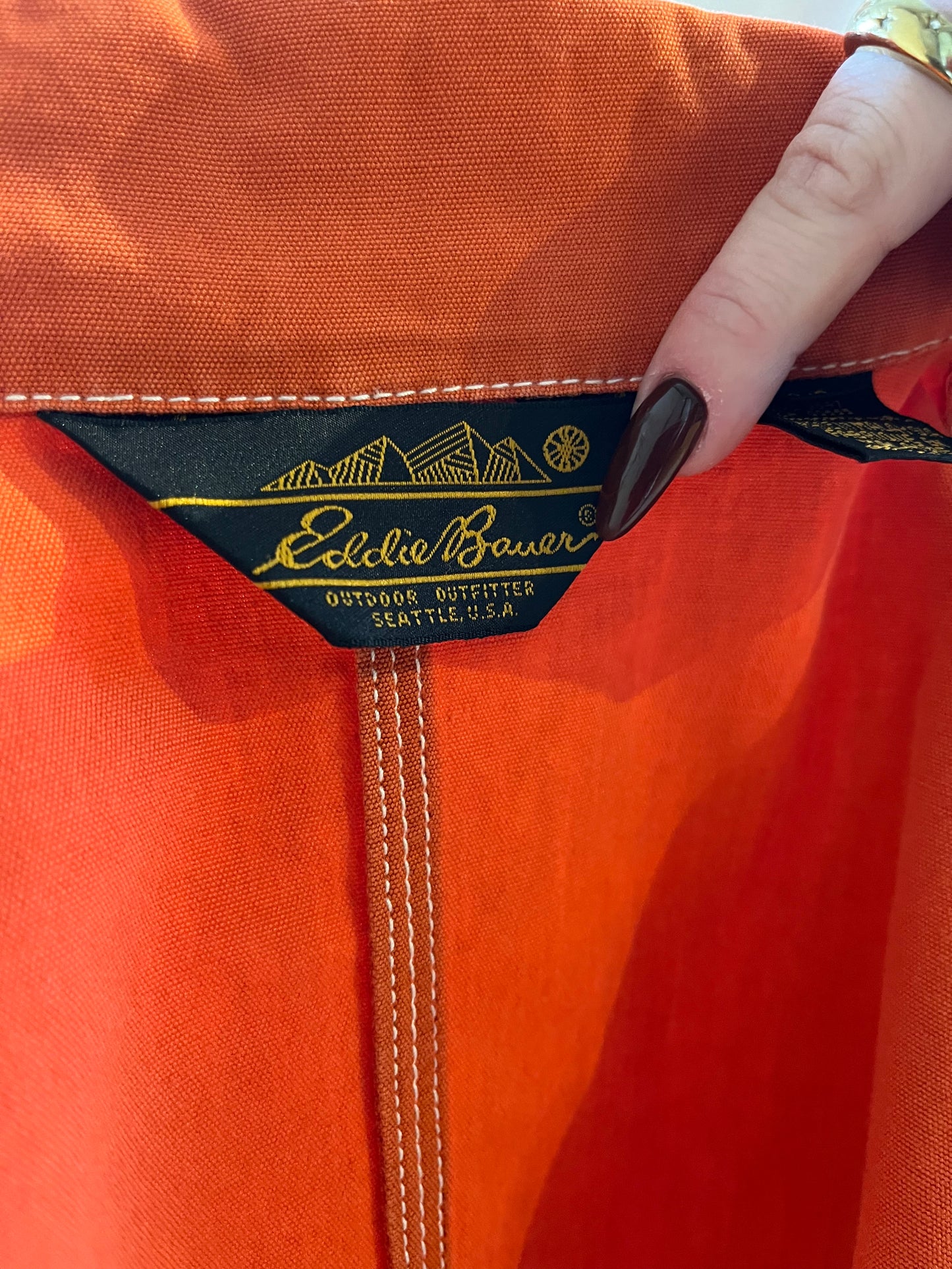 90s ‘Eddie Bauer’ Orange Cotton Chore Jacket / Small