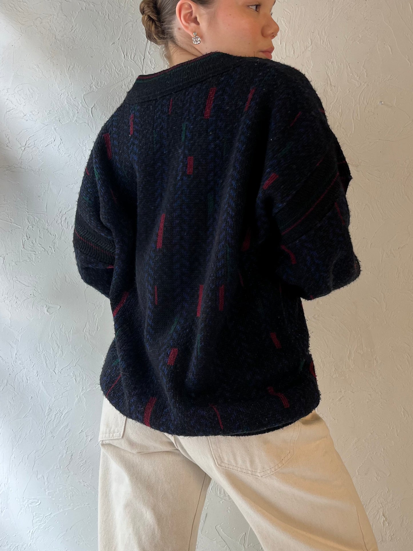 80s 'London Fog' V Neck Knit Sweater / Medium