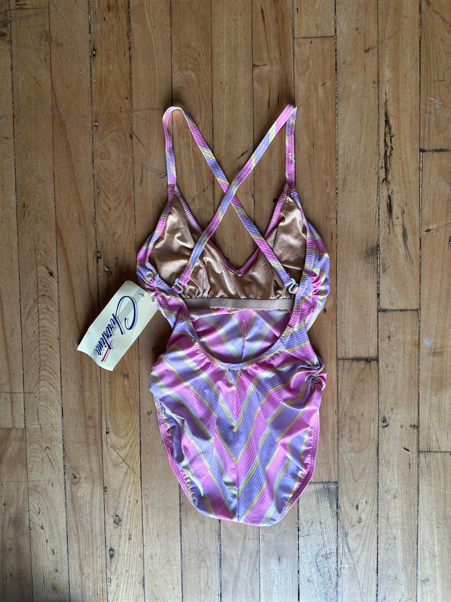 90s Deadstock Christina Pink Striped One Piece Swim Suit / Small