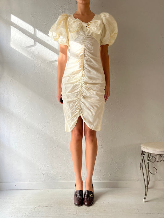 80s White Pleated Dress / Small