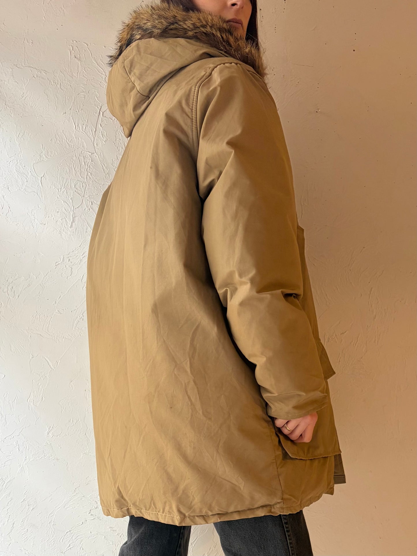60s 'Woolrich' Retro Goose Down Polar Parka / Vintage 1960s Tan Puffy Artic Winter Coat / Large