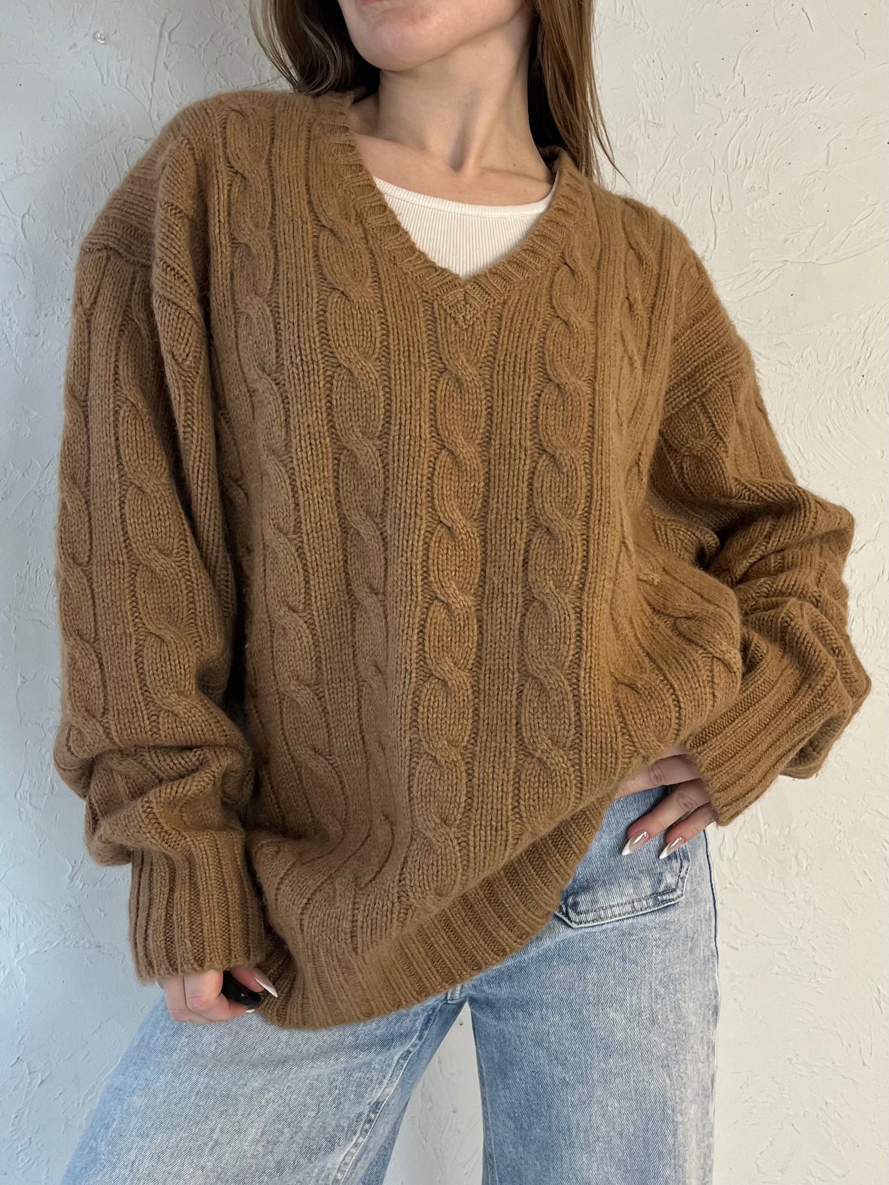 90s ‘Ralph Lauren’ Brown Camel Hair Cable Knit Sweater / XL