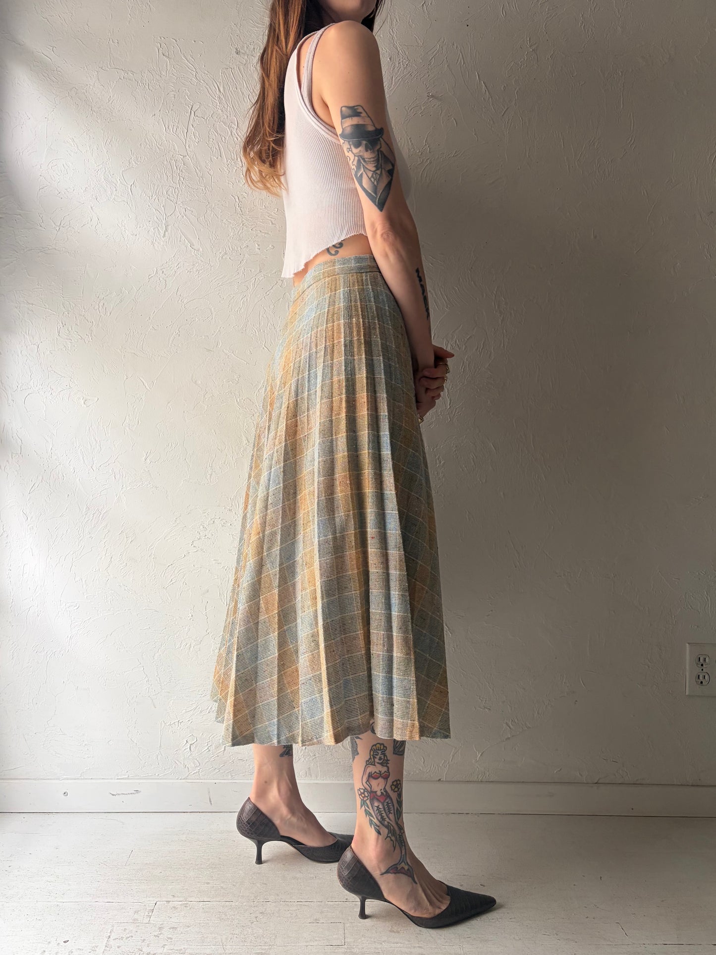 80s 'Louben' Pastel Pleated Knit Preppy Academia Midi Skirt / Small
