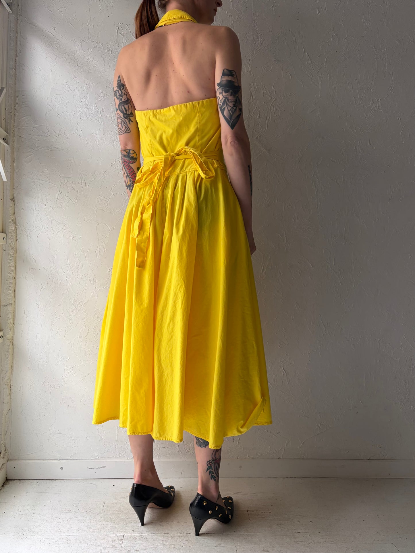 Vintage Yellow Collared Midi Dress / Small