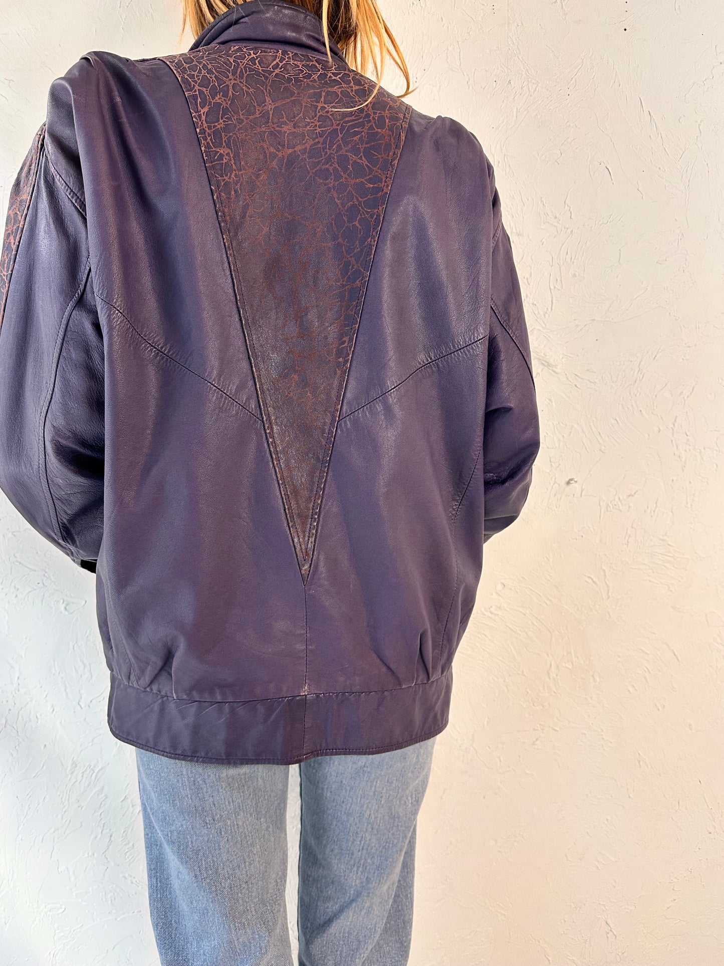 90s Purple Leather Jacket / Medium