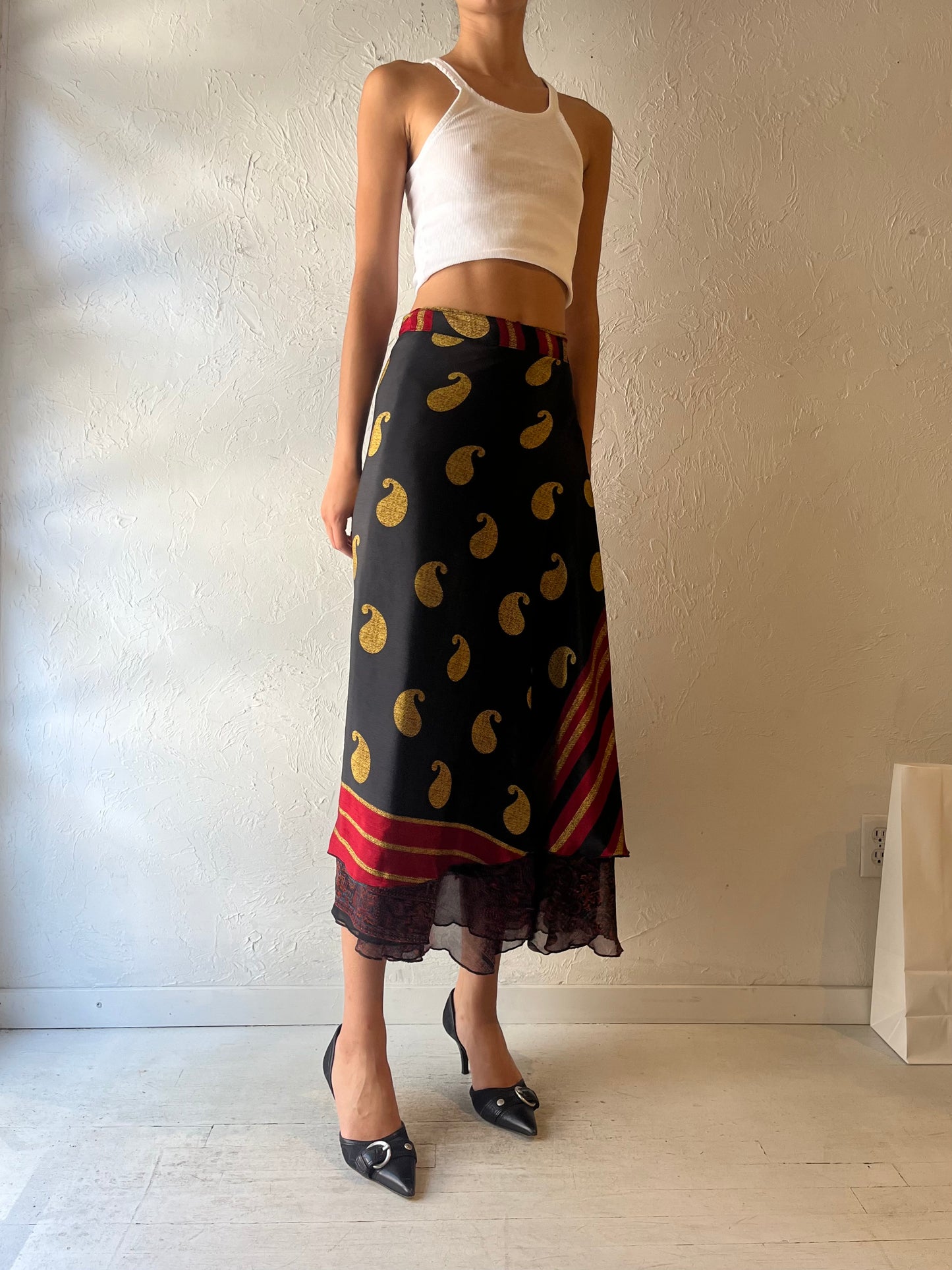 90s 'Maple Clothing' Reversible Patterned Wrap Skirt / Large