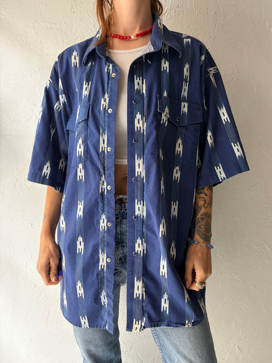 90s 'Wrangler' Western Short Sleeve Snap Up Shirt / Large