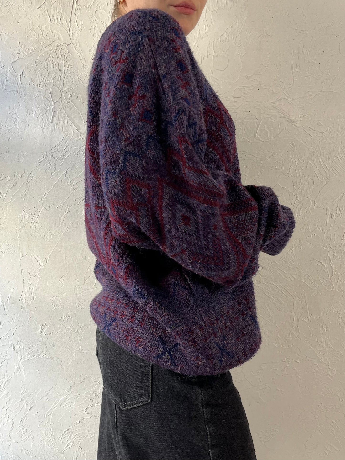 Vintage ‘London Fog’ Purple Patterned Sweater / Large