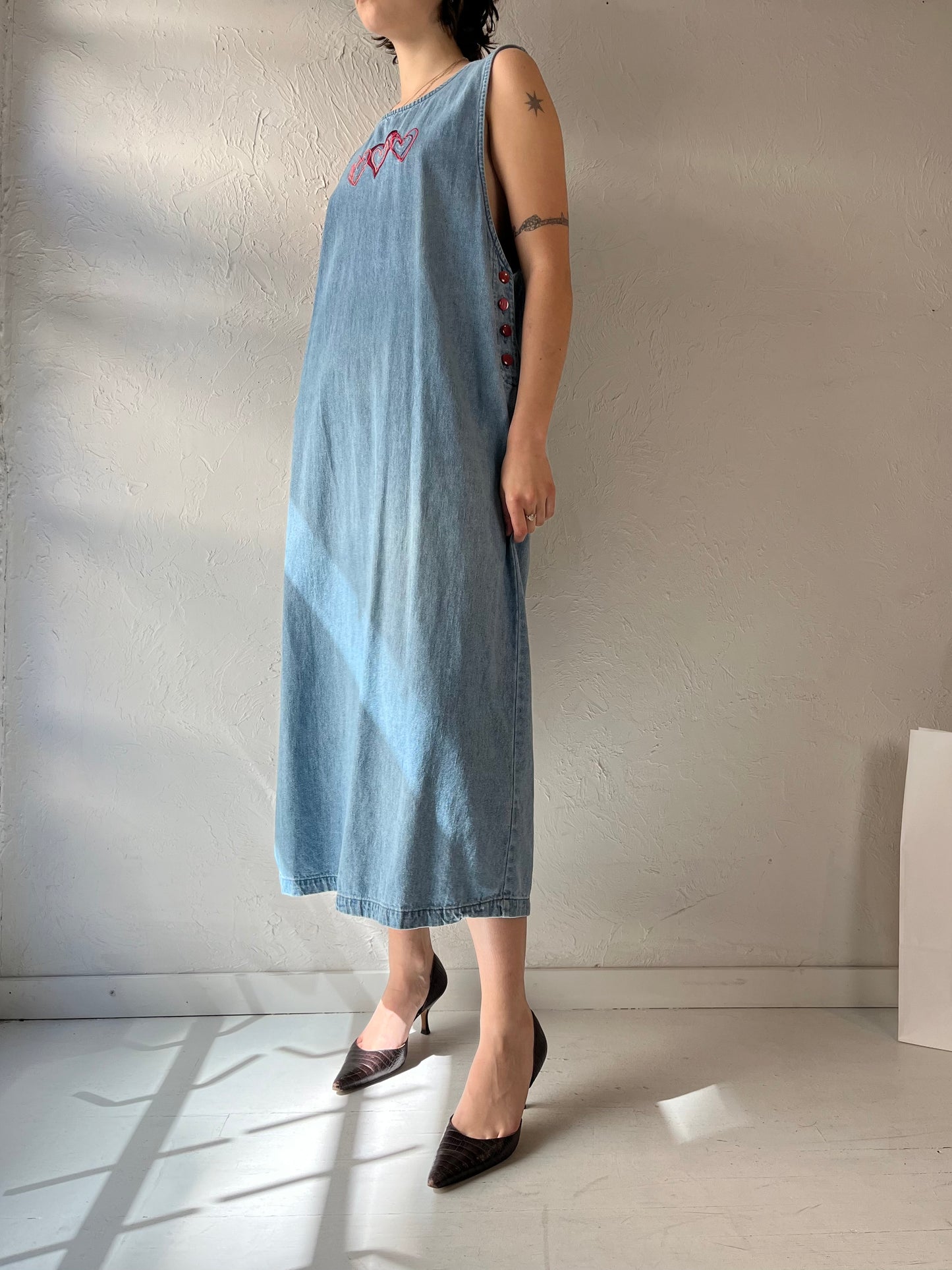 Y2k 'Christopher & Banks' Embroidered Denim Maxi Dress / Large