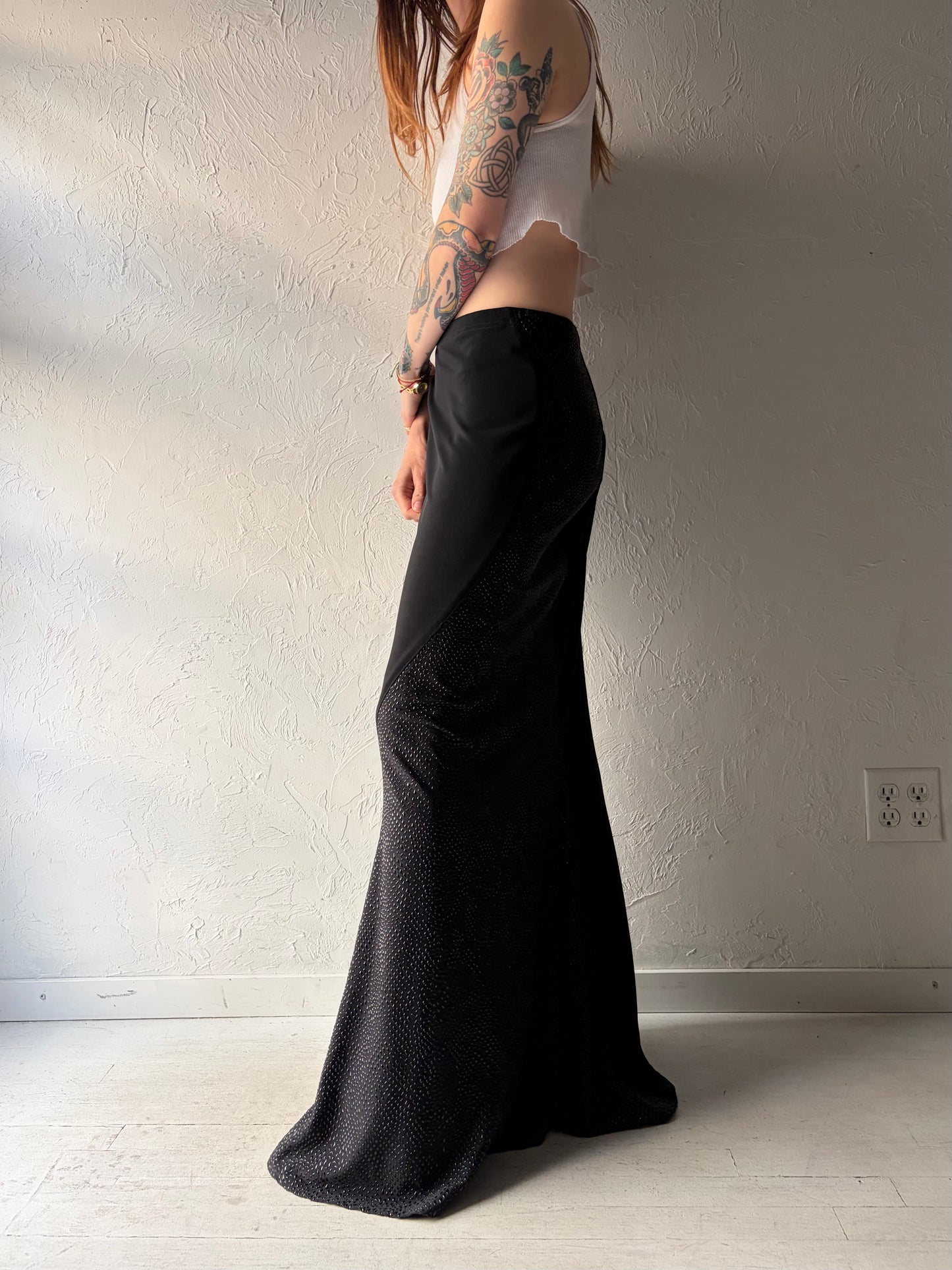 90s 'Cache' Black Slinky Maxi Skirt / Large
