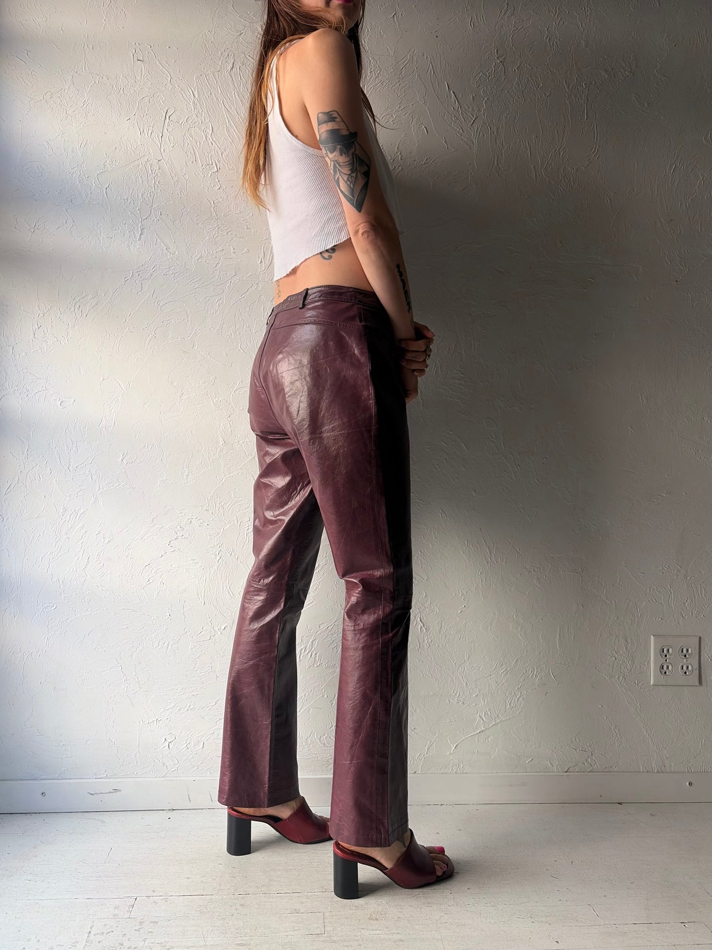 90s 'Tristan & Iseut' Burgundy Leather Pants / Small