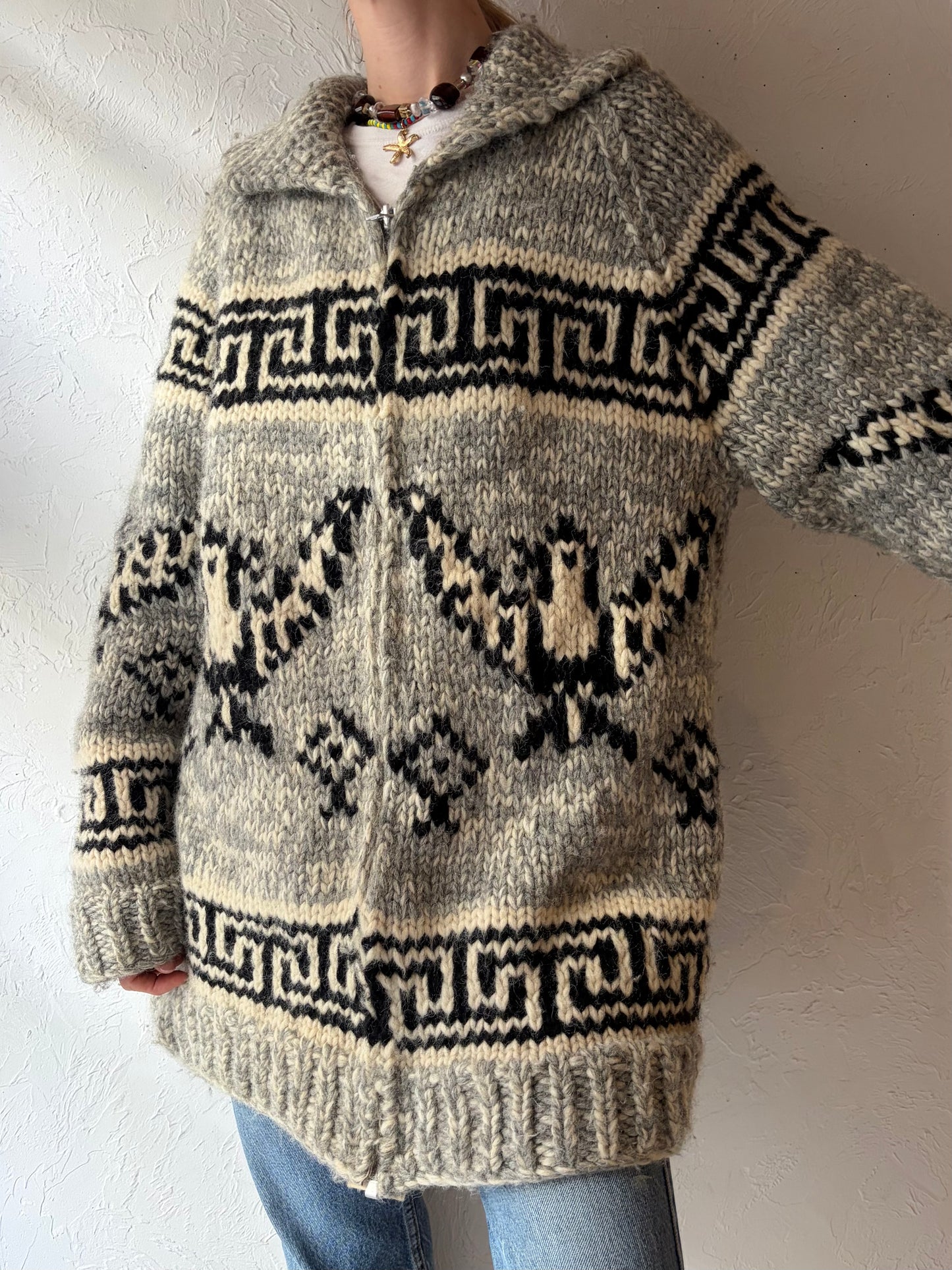 Vintage Hand Knit Wool Eagle Sweater / XL