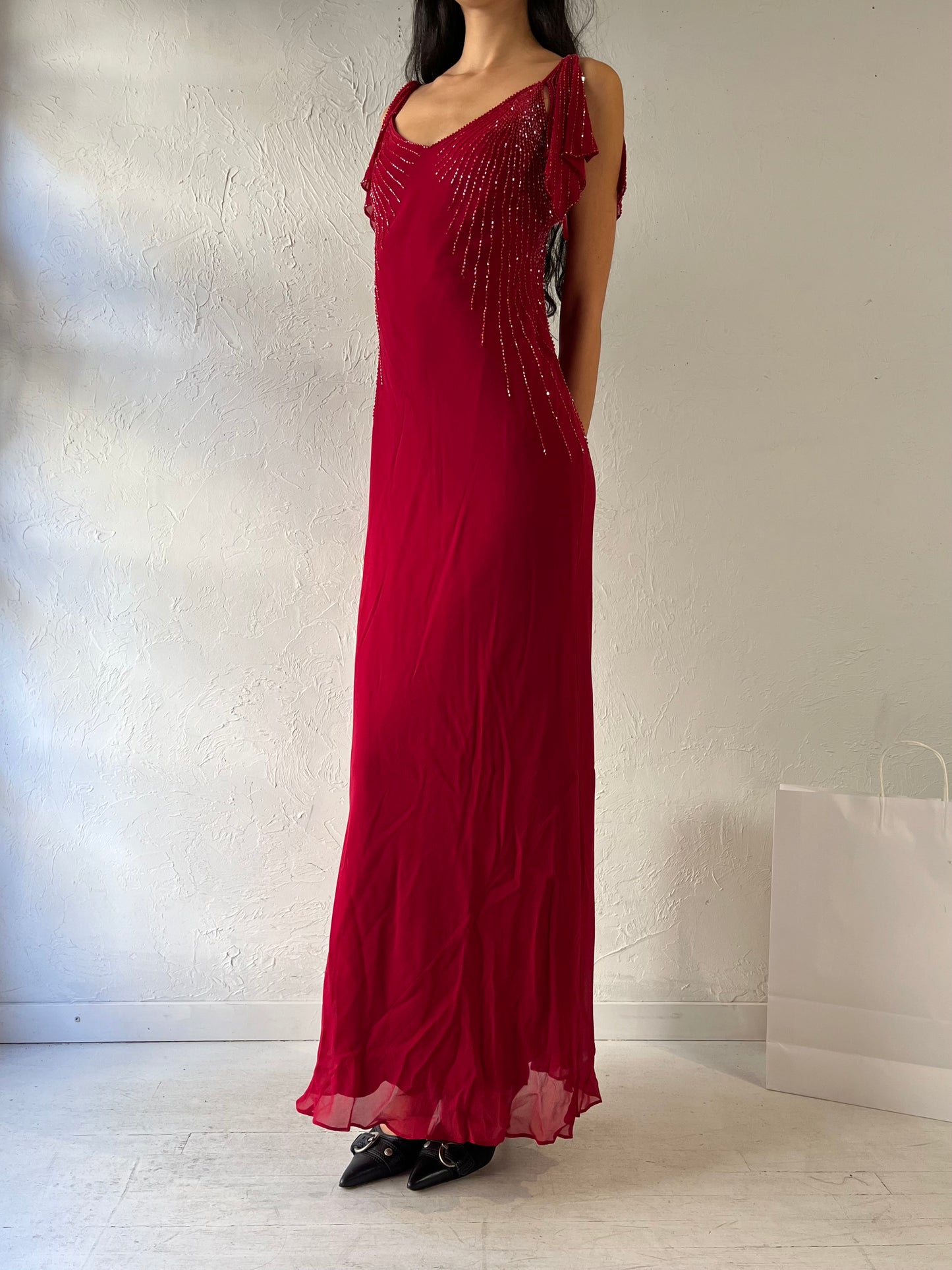 Y2K ‘Le Chateau’ Red Beaded Formal Dress / Small