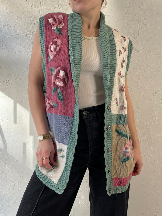 90s ‘Gina Peters’ Floral Knit Vest / Large