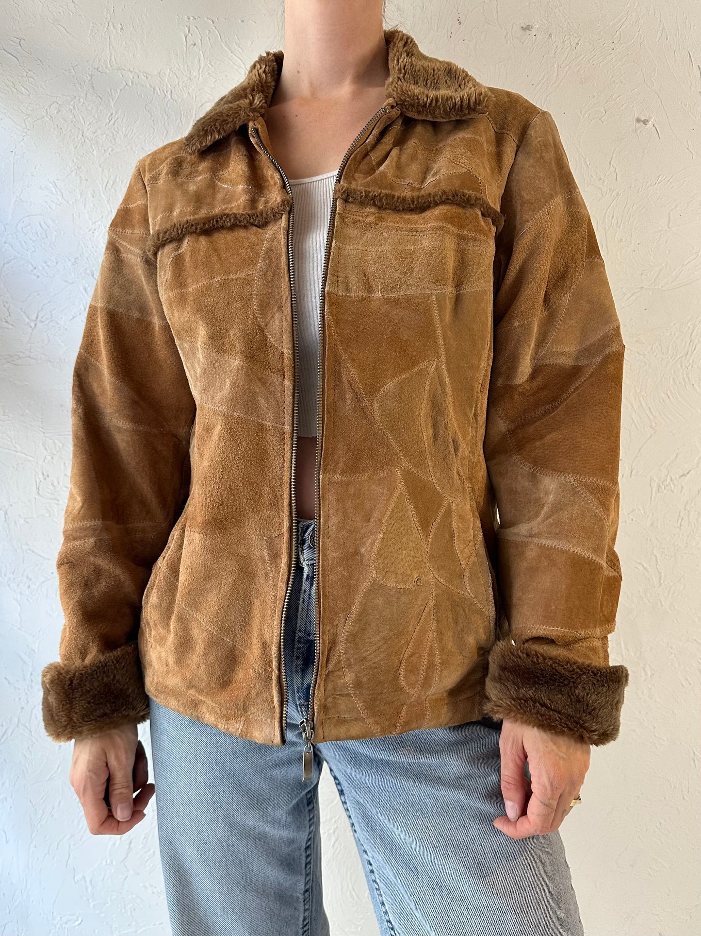 Y2k 'Leather Works' Patchwork Suede Jacket / Small