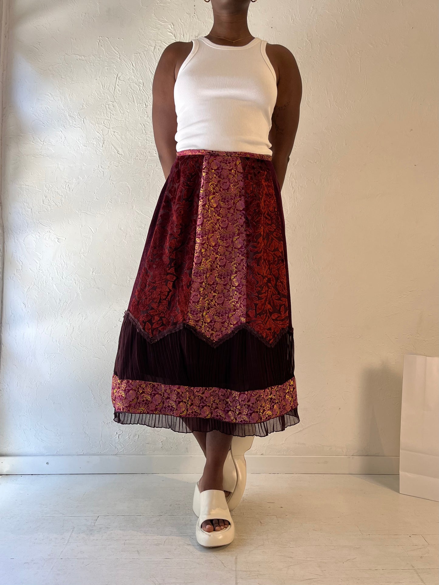 90s 'April Cornell' Burgundy Midi Skirt / Medium