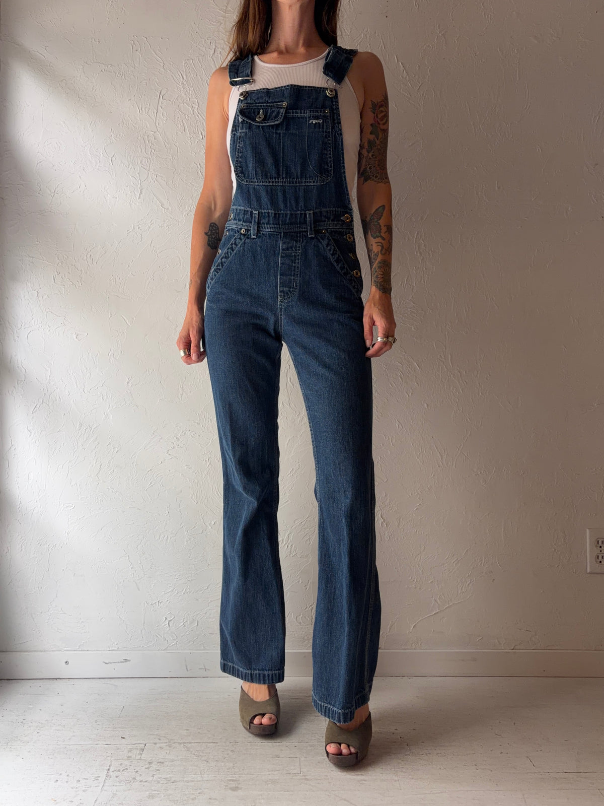 Vintage 'Silver' Denim Flare Overalls / Small