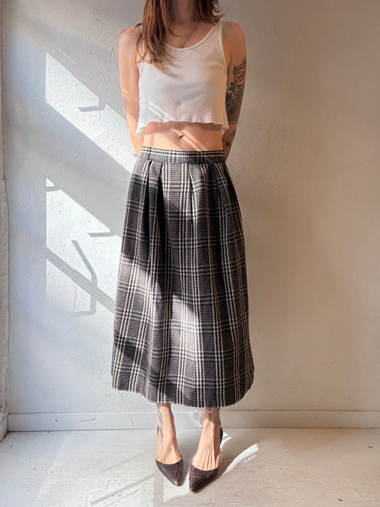 80s 'Mister Leonard' Plaid Pleated Skirt / Medium