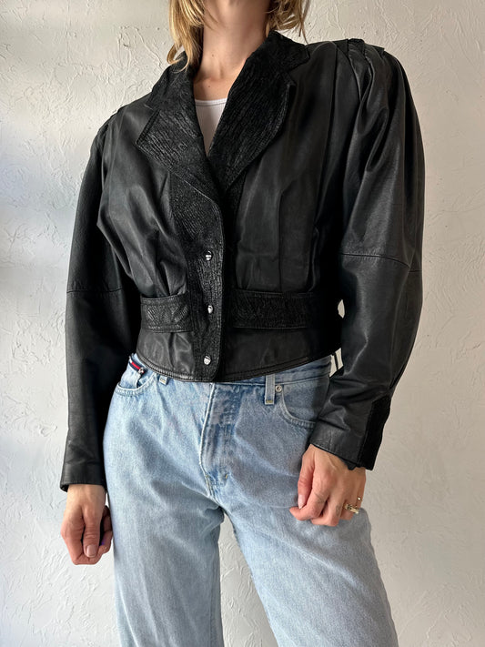 80s 'G3' Black Leather Bomber Jacket / Small