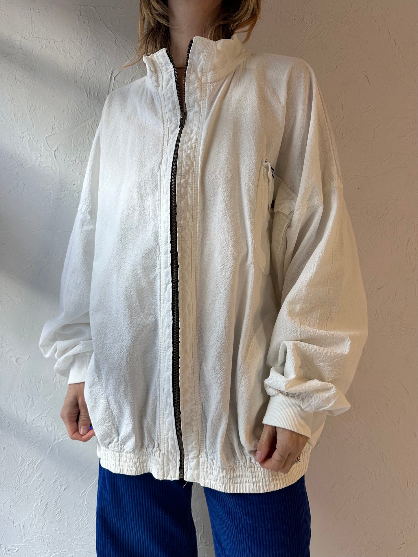 90s 'Ezze Wear' White Cotton Jacket / XL