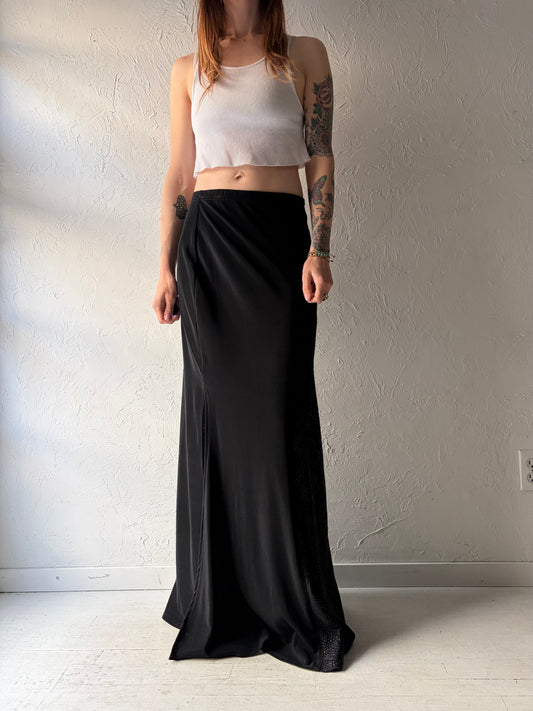 90s 'Cache' Black Slinky Maxi Skirt / Large