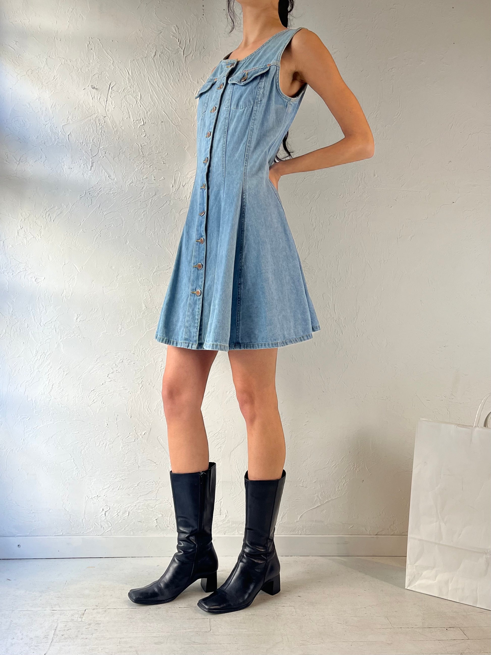 90s ‘Squeeze’ Button Up Denim Mini Dress / Small - Medium