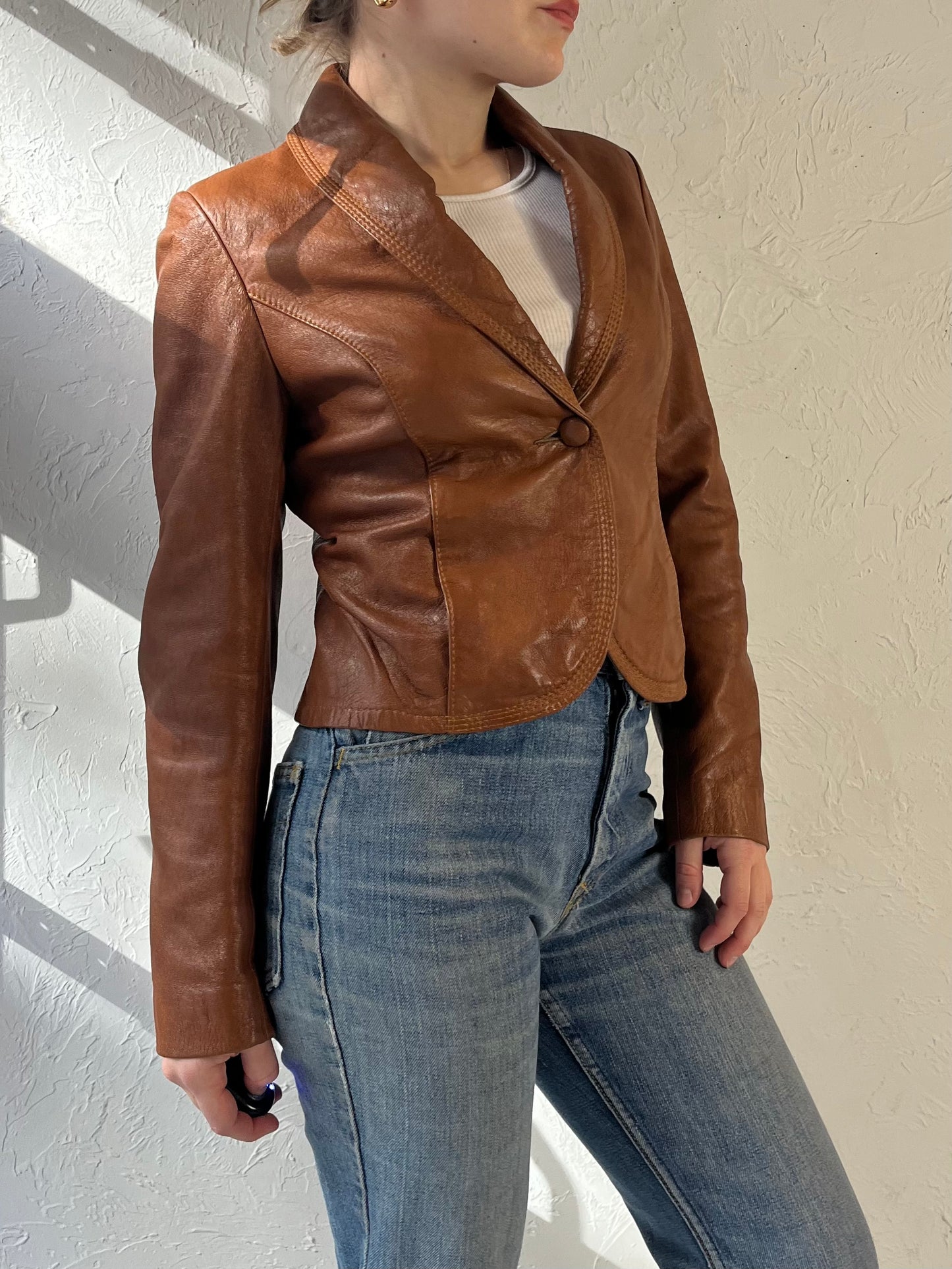 70s 'Marquis' Brown Leather Jacket / Small