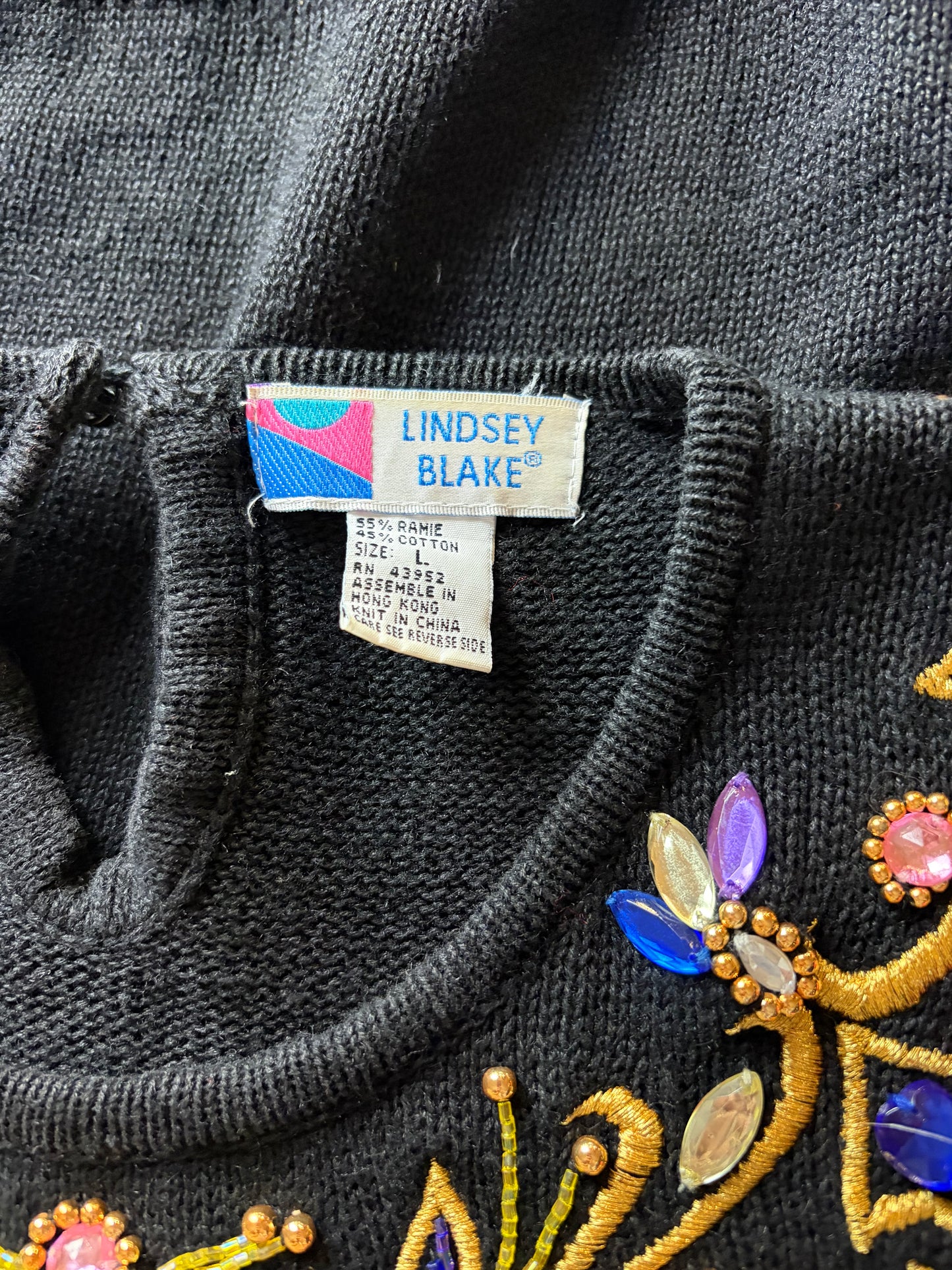 90s 'Lindsey Blake' Black Embellished Sweater / Large