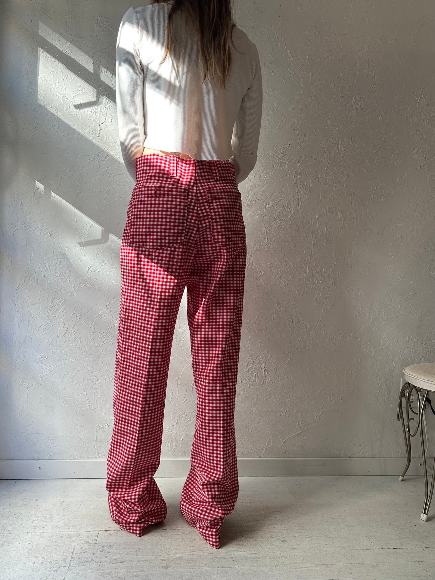 70s ' Medalist' Red Gingham Trousers / 34