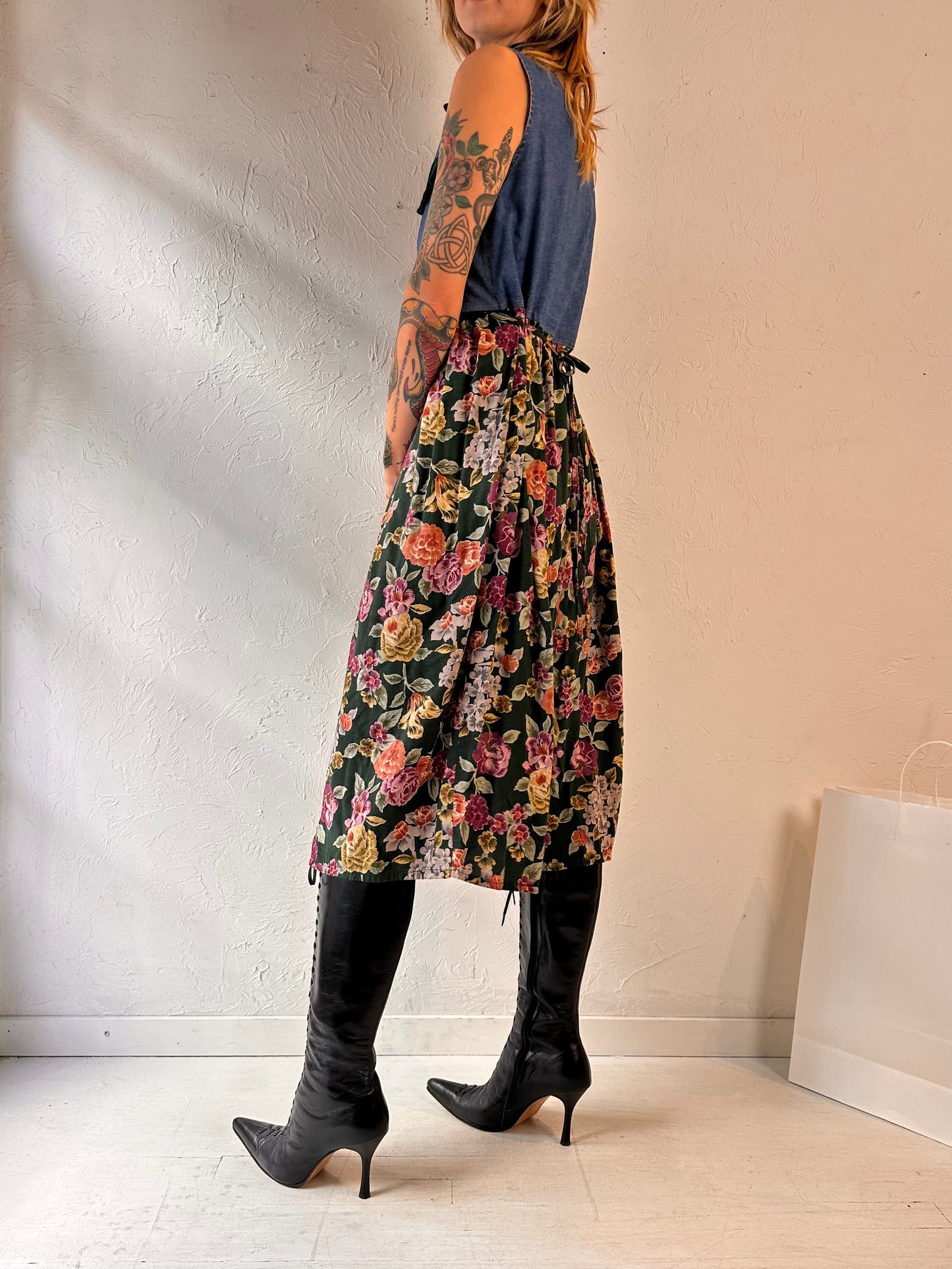 90s 'Peggy Sue' Collared Denim Maxi Dress / Small