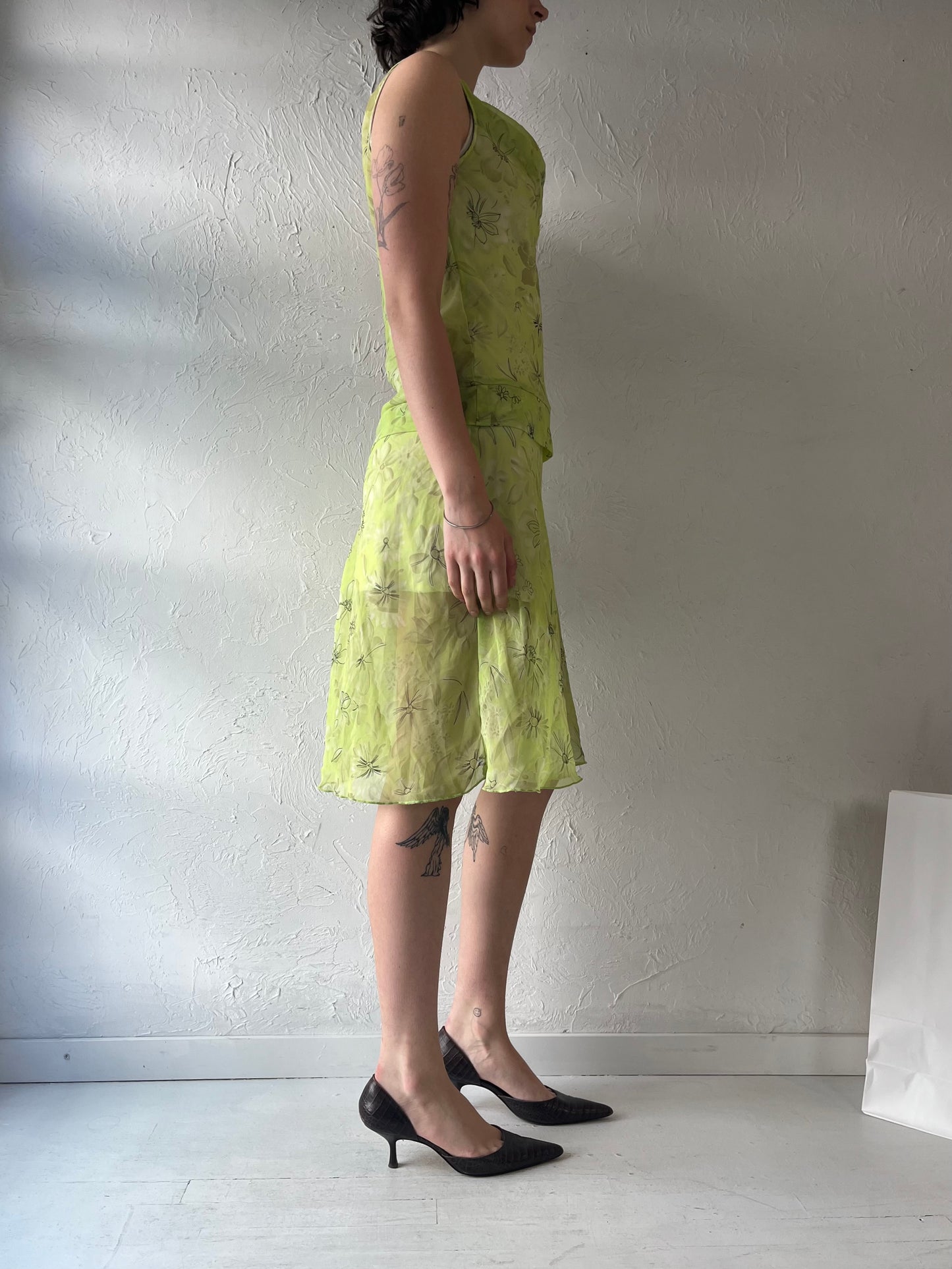 Y2k 'Be Smart' Sheer Green Mesh Dress / Small