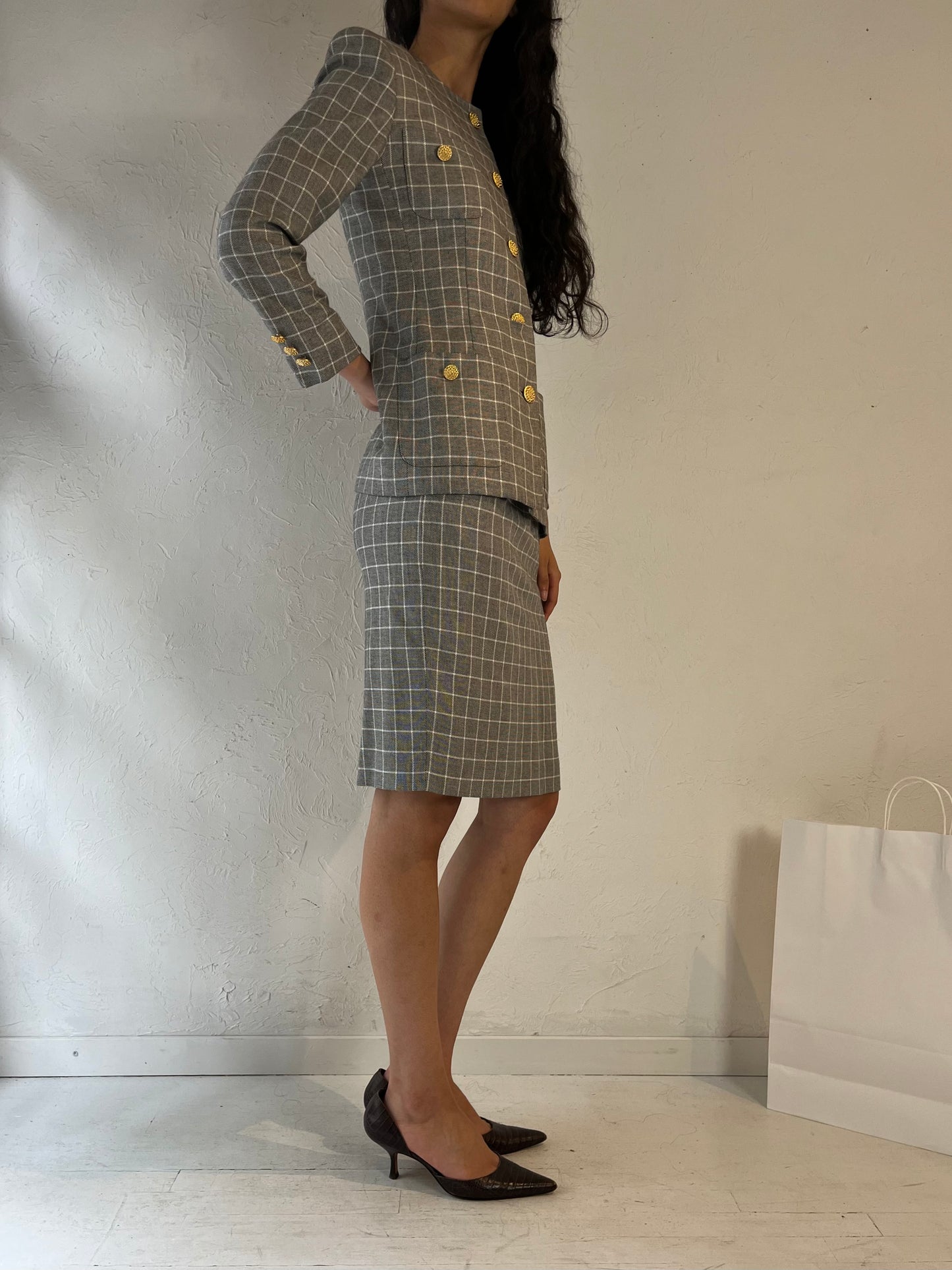 90s 'Saville' Gray Skirt Suit Set / XS